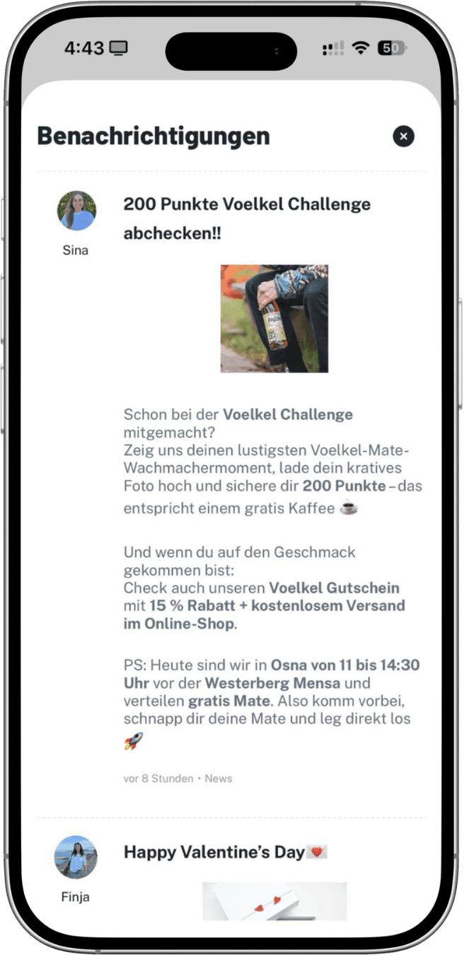 Über integrierte Kommunikationskanäle erreichen Studierendenwerke Studierende direkt mit relevanten Informationen und Aktionen.